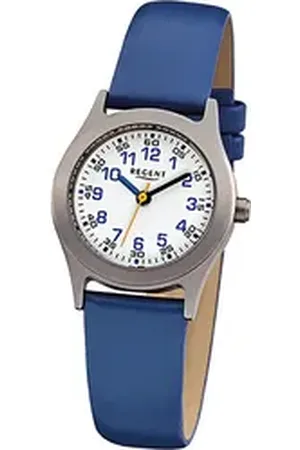 Regent Quarzuhr Leder Kinder Uhr F-947 Quarzuhr, (Analoguhr), Kinderuhr mit Lederarmband, rundes Gehäuse, klein (ca. 26mm), Elegant- blau