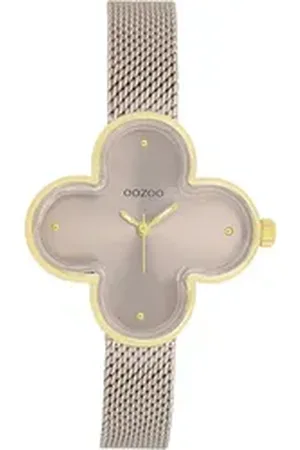 Oozoo Quarzuhr Damen Armbanduhr Timepieces Analog, (Analoguhr), Damenuhr kleeform, extragroß (ca 32x32mm) Metallarmband, Fashion-Style braun