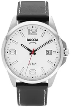 Boccia Titanium Boccia Quarzuhr Titan mit Lederband Schwarz weiß