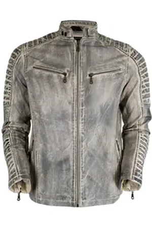 MDM Bikerjacke Herren Lamm Nappa Lederjacke Leichte Sommer Biker Lederjacke beige|weiß 4XL