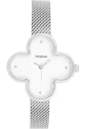 Oozoo Quarzuhr Damen Armbanduhr Timepieces Analog, (Analoguhr), Damenuhr kleeform, extragroß (ca 32x32mm) Metallarmband, Fashion-Style silberfarben