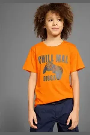 Kidsworld T-Shirt Mit Spruch: CHILL MAL Kurzarm, Basic-Stil, mit coolen Schriftzügen, Rundhalsausschnitt orange 164/170