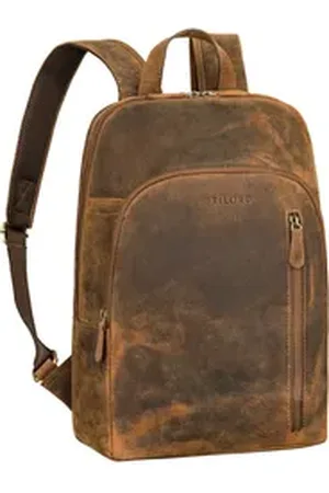 STILORD Cityrucksack "Taron" Echt Lederrucksack mit Laptop-Fach 13.3 Zoll für Damen Herren braun