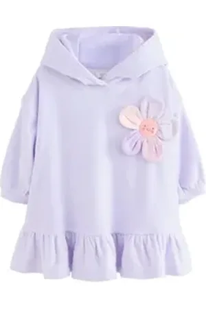 Next Badeponcho Kapuzensweatshirt aus Frottee Blume, Baumwolle, Polyester lila 122-128 (7-8 J.)