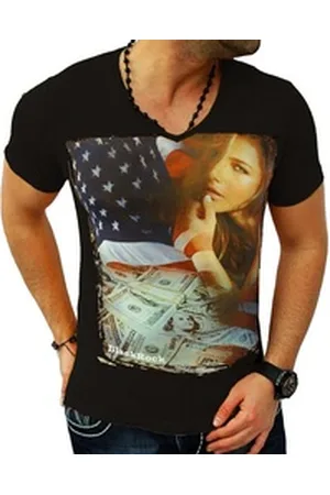Blackrock T-Shirt Herren Urlaub USA Amerika V-Kragen bedruckt Print Slim-Fit schwarz L (fällt aus: M-L)