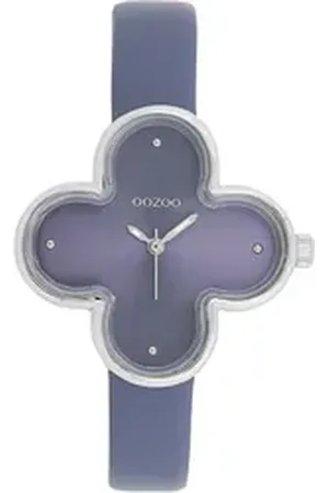 Oozoo Quarzuhr Damen Armbanduhr Timepieces Analog, (Analoguhr), Damenuhr kleeform, extra groß (ca 32x32mm) Lederarmband, Fashion-Style blau