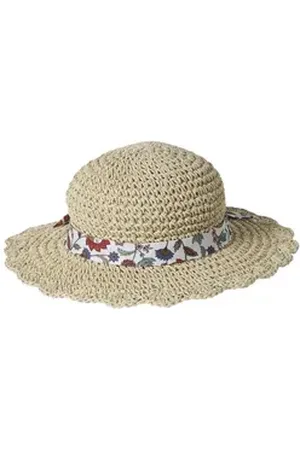 Vertbaudet Beanie Mädchen Sonnenhut mit geblümtem Hutband beige 128/140