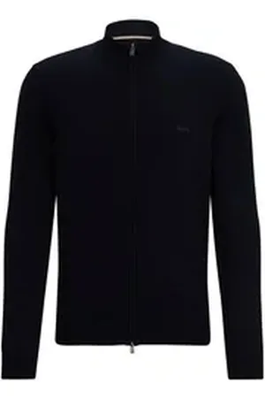 HUGO BOSS Strickjacke Strick-Cardigan mit Logo-Stickerei blau XL
