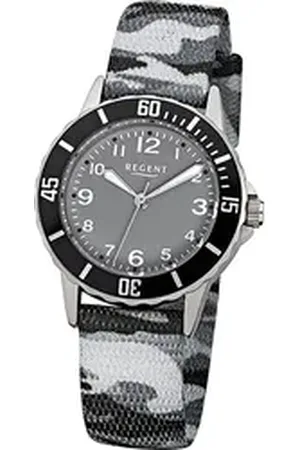 Regent Quarzuhr Textil Kinder Uhr F-941 Quarzuhr, (Analoguhr), Kinderuhr mit Textilarmband, rundes Gehäuse, mittel (ca. 32mm), Elegan grau