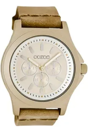 Oozoo Quarzuhr Damen Armbanduhr blau Analog, (Analoguhr), Damenuhr rund, groß (ca. 43mm) Lederarmband, Luxus-Style gelb