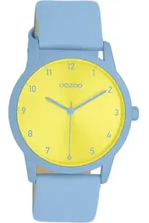 Oozoo Quarzuhr Damen Armbanduhr hellblau Analog, (Analoguhr), Damenuhr rund, mittel (ca. 38mm) Lederarmband, Casual-Style blau