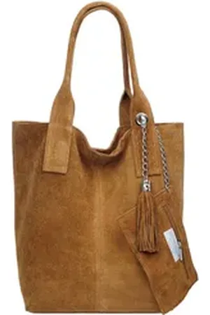 CASPAR Schultertasche große Wildleder Shopper Damen Tasche - CLASSIC LINE - Modell No.828, 100% italienisches Leder - mit stylischer Metallkette & Zusatztasche braun