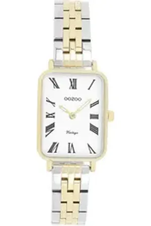 Oozoo Quarzuhr Damen Armbanduhr Vintage, (Analoguhr), Damenuhr rechteckig, extra groß (24x28mm) Metallarmband, Fashion-Style silberfarben