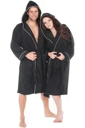 Aqua Bademantel Saunamantel Frottee Biese Kapuze Damen und Herren Amrum schwarz M, Baumwolle schwarz M