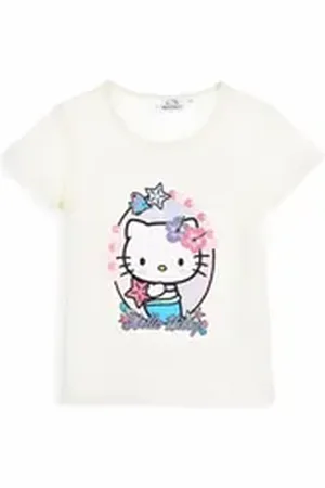 Hello Kitty T-Shirt mit Glitzer Mädchen Jersey Kurzarmshirt aus Baumwolle Gr. 104 - 140 cm lila|weiß 140 cm