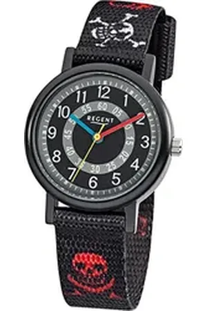 Regent Quarzuhr Textil Kinder Uhr F-950 Quarzuhr, (Analoguhr), Kinderuhr mit Textilarmband, rundes Gehäuse, klein (ca. 29mm), Elegant schwarz