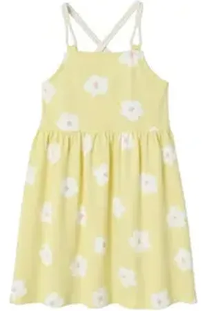 Vertbaudet Minikleid Mädchen Sommerkleid mit geflochtenen Trägern gelb 158