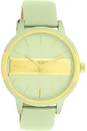 Oozoo Quarzuhr Damen Armbanduhr hellgrün Analog, (Analoguhr), Damenuhr rund, groß (ca. 42mm) Lederarmband, Casual-Style grün