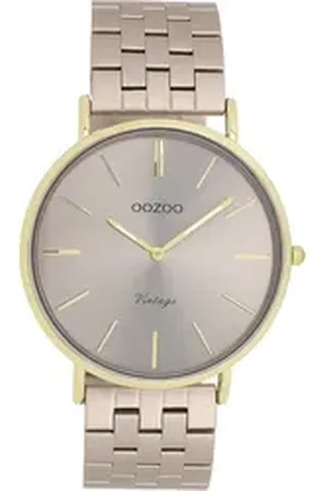 Oozoo Quarzuhr Damen Armbanduhr Vintage, (Analoguhr), Damenuhr rund, groß (ca. 40mm) Metallarmband, Elegant-Style braun