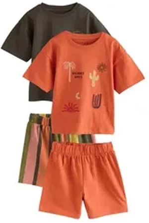 Next Pyjama 2er-Pack kurze Schlafanzüge aus 100 % Baumwolle (4 tlg) orange 116-122 (6-7 J.)