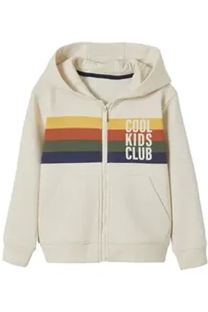 Vertbaudet Sweatjacke Jungen Kapuzensweatjacke COOL KIDS CLUB beige|weiß 110