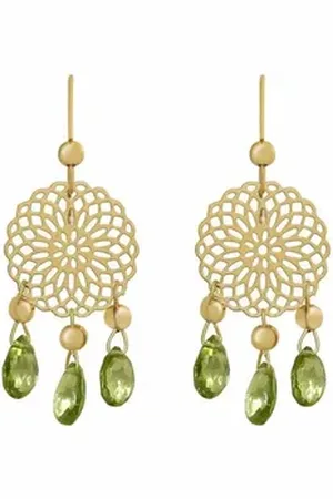 Gemshine Paar Ohrhänger Mandala - Peridot goldfarben