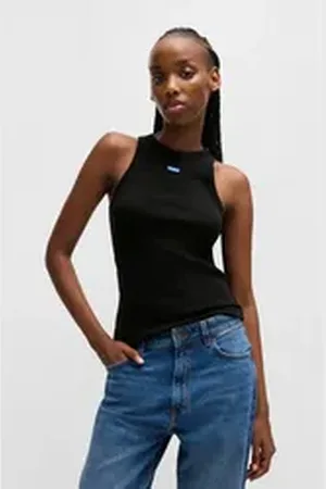 HUGO BOSS Blue Tanktop Easy Tank_B Rippware aus Baumwollmischung mit Elasthan schwarz S