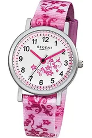 Regent Quarzuhr Textil Kinder Uhr F-727 Quarzuhr, (Analoguhr), Kinderuhr Textilarmband rosa, pink, weiß, rundes Gehäuse, klein (29mm) rosa