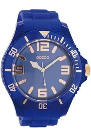 Oozoo Quarzuhr Damen Armbanduhr blau Analog, (Analoguhr), Damenuhr rund, extra groß (ca. 48mm) Silikonarmband, Fashion-Style blau