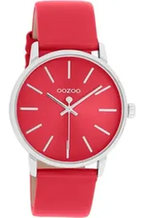 Oozoo Quarzuhr Damen Armbanduhr rot Analog, (Analoguhr), Damenuhr rund, mittel (ca. 36mm) Lederarmband, Casual-Style rot