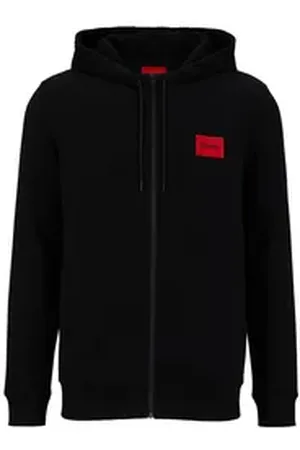 HUGO BOSS Sweatjacke Regular-Fit Hoodie aus French Terry mit Logo-Label schwarz L