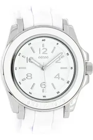 Oozoo Quarzuhr Damen Armbanduhr blau Analog, (Analoguhr), Damenuhr rund, groß (ca. 44mm) Silikonarmband, Fashion-Style weiß