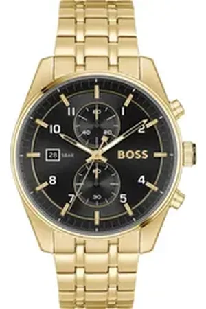 HUGO BOSS Chronograph SKYTRAVELLER 1514152, Quarzuhr, Armbanduhr, Herrenuhr, Edelstahlarmband, analog, Tag goldfarben