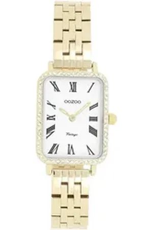 Oozoo Quarzuhr Damen Armbanduhr Vintage, (Analoguhr), Damenuhr rechteckig, extra groß (24x28mm) Metallarmband, Fashion-Style goldfarben