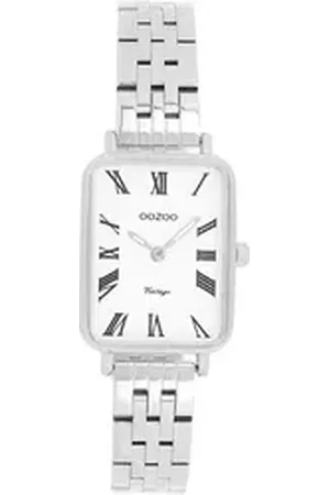 Oozoo Quarzuhr Damen Armbanduhr Vintage, (Analoguhr), Damenuhr rechteckig, extra groß (24x28mm) Metallarmband, Fashion-Style silberfarben