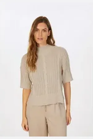Marc Aurel Stehkragenpullover beige|weiß 40