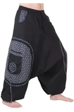 Kunst und Magie Haremshose Kunst&Magie Haremshose bunte Muster Hippie Hose Blume des Lebens grau|schwarz 4XL