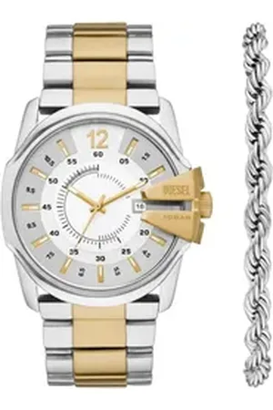 Diesel Quarzuhr MASTER CHIEF DZ2182SET, (Set, 2-tlg., mit Schmuckarmband), Armbanduhr, Herrenuhr, Datum, ideal als Geschenk, Edelstahlarmband goldfarben