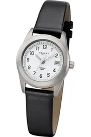 Regent Quarzuhr Leder Damen Uhr F-660 Analoge, (Analoguhr), Damenuhr Lederarmband schwarz, rundes Gehäuse, klein (ca. 26mm) schwarz