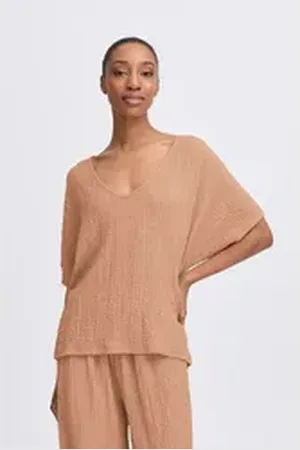 B YOUNG V-Shirt BYUMMI Klassisches T-shirt mit Strukturmuster braun L
