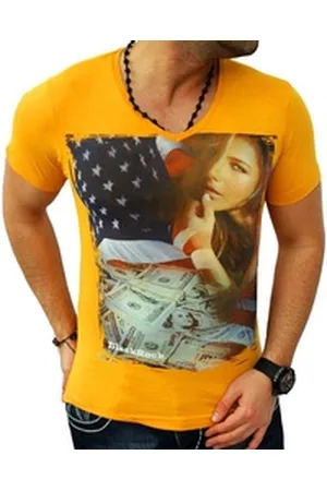 Blackrock T-Shirt Herren Urlaub USA Amerika V-Kragen bedruckt Print Slim-Fit beige|braun L (fällt aus: M-L)