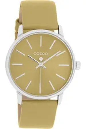 Oozoo Quarzuhr Damen Armbanduhr sandgelb beige, (Analoguhr), Damenuhr rund, mittel (ca. 36mm) Lederarmband, Casual-Style gelb