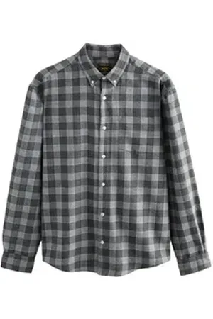 Next Langarmhemd Angerautes, langärmeliges Karohemd (1-tlg) grau XXXL