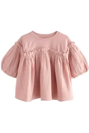 Next Schößchenshirt T-Shirt aus Baumwolle mit Puffärmeln und Schößchen (1-tlg) rosa 122 (7 J.)