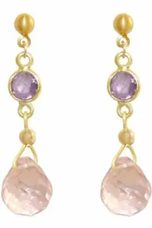 Gemshine Paar Ohrhänger Tropfen - Amethyst, Rosenquarz goldfarben