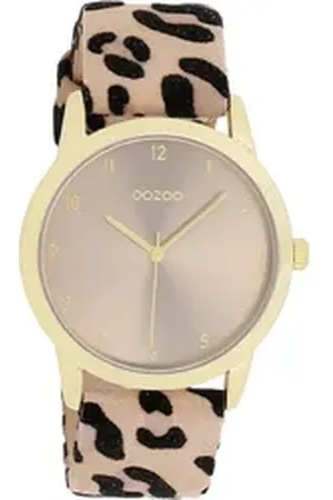 Oozoo Quarzuhr Damen Armbanduhr beige schwarz, (Analoguhr), Damenuhr rund, mittel (ca. 38mm) Lederarmband, Casual-Style schwarz