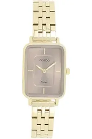 Oozoo Quarzuhr Damen Armbanduhr Vintage, (Analoguhr), Damenuhr rechteckig, extra groß (24x28mm) Metallarmband, Fashion-Style goldfarben