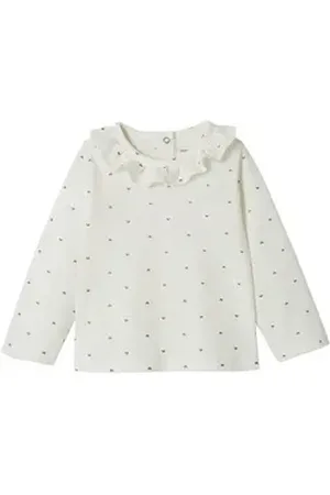 Vertbaudet Langarmshirt Mädchen Baby Shirt mit Volantkragen weiß 62
