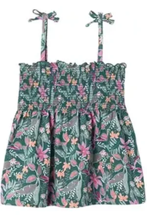 Vertbaudet Trägertop Mädchen Top mit Blumenprint, gesmokt Rschendetais grün 140
