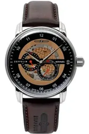 Zeppelin Automatikuhr New Captain ́s Line 8664-5, Mechanische Uhr, Armbanduhr, Herrenuhr, Lederarmband, Made in Germany braun